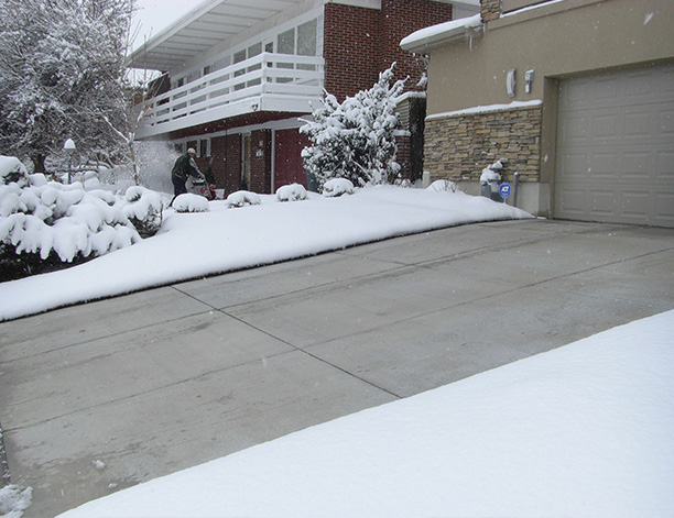 A driveway heating system after a snowstorm.