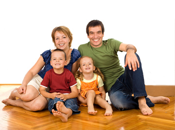 Family on warm radiant heated floor