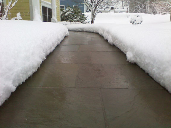 A snow melting system under pavers.