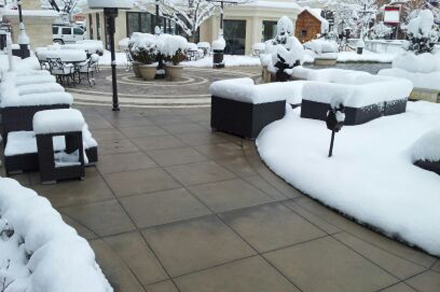 A radiant snow melting system installed to heat outdoor walkways.